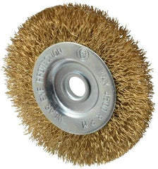 Value Collection - 3" OD, 3/8" Arbor Hole, Crimped Brass-Coated Steel Wheel Brush - 3/8" Face Width, 5/8" Trim Length, 0.012" Filament Diam, 4,500 RPM - Exact Industrial Supply
