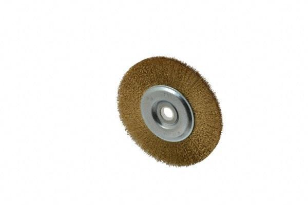 Value Collection - 5" OD, 5/8" Arbor Hole, Crimped Brass-Coated Steel Wheel Brush - 1/2" Face Width, 3/4" Trim Length, 0.012" Filament Diam, 3,750 RPM - Exact Industrial Supply