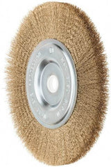 Value Collection - 6" OD, 5/8" Arbor Hole, Crimped Brass-Coated Steel Wheel Brush - 1/2" Face Width, 1-3/8" Trim Length, 0.012" Filament Diam, 3,750 RPM - Exact Industrial Supply