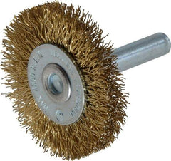 Value Collection - 1-5/8" OD, 1/4" Shank Diam, Crimped Brass-Coated Steel Wheel Brush - 3/16" Face Width, 3/8" Trim Length, 0.015" Filament Diam, 4,500 RPM - Exact Industrial Supply