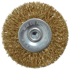 Value Collection - 2" OD, 1/4" Shank Diam, Crimped Brass-Coated Steel Wheel Brush - 9/32" Face Width, 3/8" Trim Length, 0.015" Filament Diam, 4,500 RPM - Exact Industrial Supply