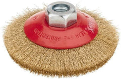 Value Collection - 4" OD, M14x2.00 Arbor Hole, Crimped Brass-Coated Steel Wheel Brush - 3/8" Face Width, 0.008" Filament Diam, 12,500 RPM - Exact Industrial Supply