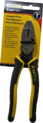 Stanley - 7-5/8" OAL, 1-1/2" Jaw Length x 1" Jaw Width, Side Cutting Linesman's Pliers - Serrated Jaw, Flat Nose Head, Bi-Material Cushion Grip Handles - Exact Industrial Supply