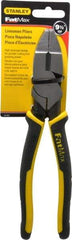 Stanley - 9-3/8" OAL, 1-1/2" Jaw Length x 1" Jaw Width, Side Cutting Linesman's Pliers - Serrated Jaw, Flat Nose Head, Bi-Material Cushion Grip Handles - Exact Industrial Supply