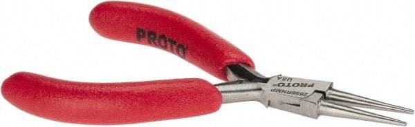 Proto - 4-1/2" OAL, 1-3/64" Jaw Length x 27/64" Jaw Width, Long Nose Mini Pliers - Standard Jaw, Round Nose Head, ESD Cushion Handles, with Spring - Exact Industrial Supply