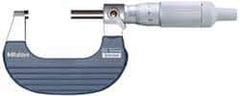 Mitutoyo - 25 to 50mm Range, 0.01mm Graduation, Mechanical Outside Micrometer - Ratchet Stop Thimble, Accurate to 0.0001" - Exact Industrial Supply