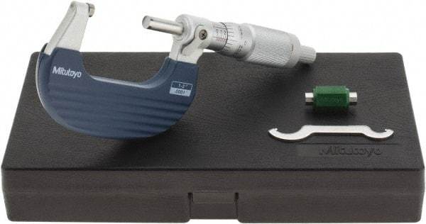Mitutoyo - 1 to 2" Range, 0.0001" Graduation, Mechanical Outside Micrometer - Ratchet Stop Thimble, Accurate to 0.0001" - Exact Industrial Supply