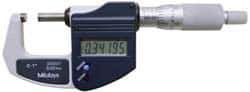 Mitutoyo - 0.001 mm Resolution, Standard Throat, Electronic Outside Micrometer - Includes Stand - Exact Industrial Supply