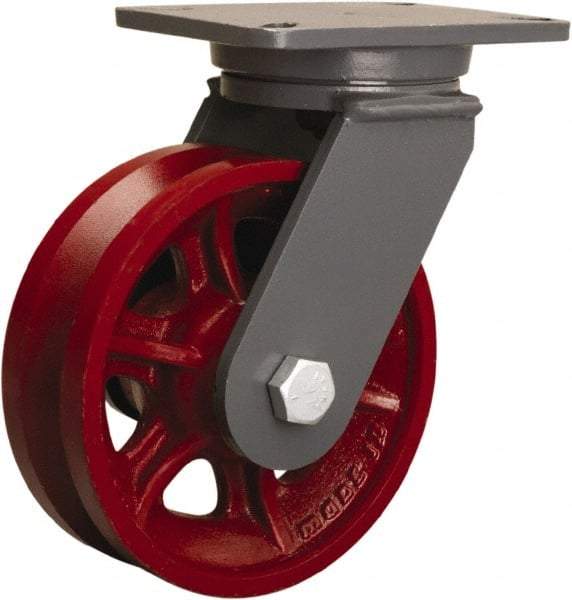 Hamilton - 8" Diam x 2-3/4" Wide, Iron Swivel Caster - 2,500 Lb Capacity, Top Plate Mount, 5-1/4" x 7-1/4" Plate, Tapered Roller Bearing - Exact Industrial Supply