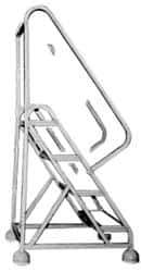 Gillis - 54" 3 Step Ladder - Rolling Steel Office Ladder, 300 Lb Capacity, 30" Platform Height, 24" Base Width x 27" Depth, Rubber Matted - Exact Industrial Supply