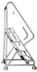 Gillis - 54" 3 Step Ladder - Rolling Steel Office Ladder, 300 Lb Capacity, 30" Platform Height, 24" Base Width x 27" Depth, Rubber Matted - Exact Industrial Supply