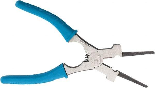 Harris Products - 8-1/2" OAL, 1-3/4" Jaw Length, Long Nose Side Cutting Welder's Pliers - Serrated Jaw, Needle Nose Head, Insulated Handles, with Spring - Exact Industrial Supply