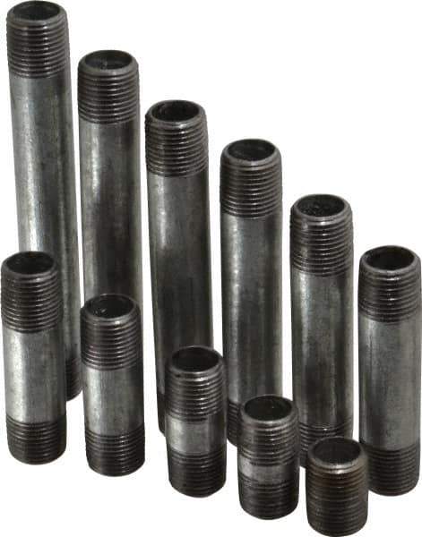 B&K Mueller - 66 Piece, 1/2" Pipe, Galvanized Pipe Nipple Set - Schedule 40, (6) Close, (6) 1-1/2, (6) 2, (6) 2-1/2, (6) 3, (6) 3-1/2, (6) 4, (6) 4-1/2, (6) 5, (6) 5-1/2, (6) 6 - Exact Industrial Supply