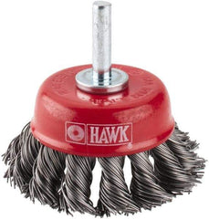 Value Collection - 2-3/8" Diam, 1/4" Shank Diam, Steel Fill Cup Brush - 0.012 Wire Diam, 6,000 Max RPM - Exact Industrial Supply