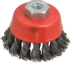 Value Collection - 2-3/8" Diam, M10x1.25 Threaded Arbor, Steel Fill Cup Brush - 0.02 Wire Diam, 12,500 Max RPM - Exact Industrial Supply