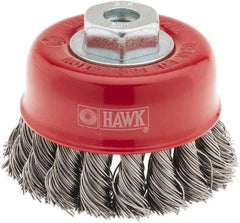 Value Collection - 2-5/8" Diam, M10x1.50 Threaded Arbor, Steel Fill Cup Brush - 0.02 Wire Diam, 12,500 Max RPM - Exact Industrial Supply