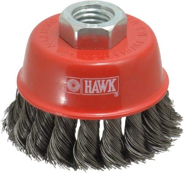 Value Collection - 2-5/8" Diam, 5/8-11 Threaded Arbor, Steel Fill Cup Brush - 0.0137 Wire Diam, 12,500 Max RPM - Exact Industrial Supply