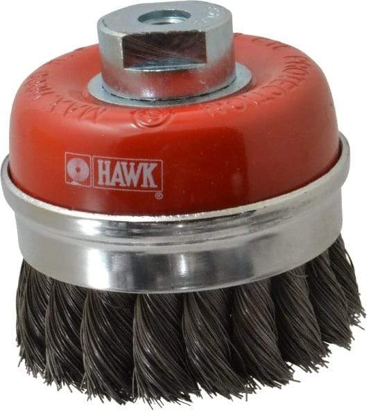 Value Collection - 3" Diam, M10x1.25 Threaded Arbor, Steel Fill Cup Brush - 0.0137 Wire Diam, 11,000 Max RPM - Exact Industrial Supply