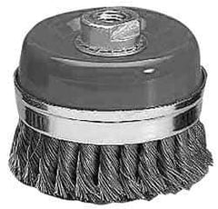 Value Collection - 5" Diam, M16x2.00 Threaded Arbor, Steel Fill Cup Brush - 0.0137 Wire Diam, 6,500 Max RPM - Exact Industrial Supply