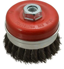 Value Collection - 3-3/16" Diam, 5/8-11 Threaded Arbor, Steel Fill Cup Brush - 0.0137 Wire Diam, 8,500 Max RPM - Exact Industrial Supply