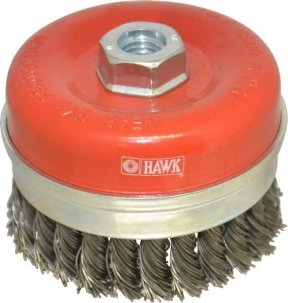 Value Collection - 4" Diam, 5/8-11 Threaded Arbor, Steel Fill Cup Brush - 0.0314 Wire Diam, 8,500 Max RPM - Exact Industrial Supply