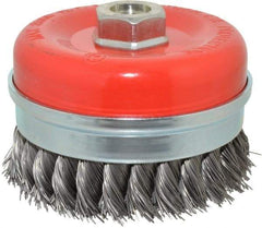 Value Collection - 4" Diam, 5/8-11 Threaded Arbor, Steel Fill Cup Brush - 0.02 Wire Diam, 8,500 Max RPM - Exact Industrial Supply