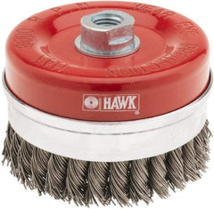 Value Collection - 4-3/8" Diam, M16x2.00 Threaded Arbor, Steel Fill Cup Brush - 0.0314 Wire Diam, 6,500 Max RPM - Exact Industrial Supply