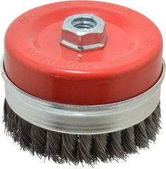 Value Collection - 4-3/8" Diam, 5/8-11 Threaded Arbor, Steel Fill Cup Brush - 0.02 Wire Diam, 6,500 Max RPM - Exact Industrial Supply