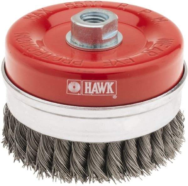 Value Collection - 4-3/8" Diam, M16x2.00 Threaded Arbor, Steel Fill Cup Brush - 0.02 Wire Diam, 6,500 Max RPM - Exact Industrial Supply