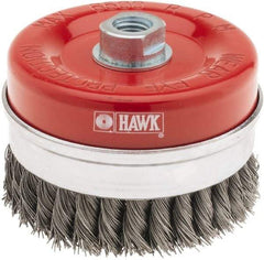 Value Collection - 4-3/8" Diam, M16x2.00 Threaded Arbor, Steel Fill Cup Brush - 0.02 Wire Diam, 6,500 Max RPM - Exact Industrial Supply