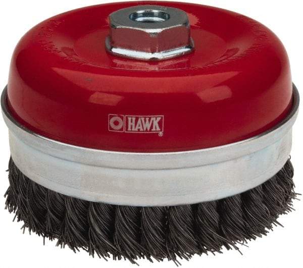 Value Collection - 5" Diam, 5/8-11 Threaded Arbor, Steel Fill Cup Brush - 0.02 Wire Diam, 6,500 Max RPM - Exact Industrial Supply