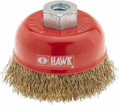 Value Collection - 2-5/8" Diam, M10x1.50 Threaded Arbor, Steel Fill Cup Brush - 0.012 Wire Diam, 12,500 Max RPM - Exact Industrial Supply