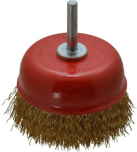 Value Collection - 3" Diam, 1/4" Shank Diam, Steel Fill Cup Brush - 0.012 Wire Diam, 6,000 Max RPM - Exact Industrial Supply