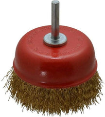 Value Collection - 3" Diam, 1/4" Shank Diam, Steel Fill Cup Brush - 0.012 Wire Diam, 6,000 Max RPM - Exact Industrial Supply