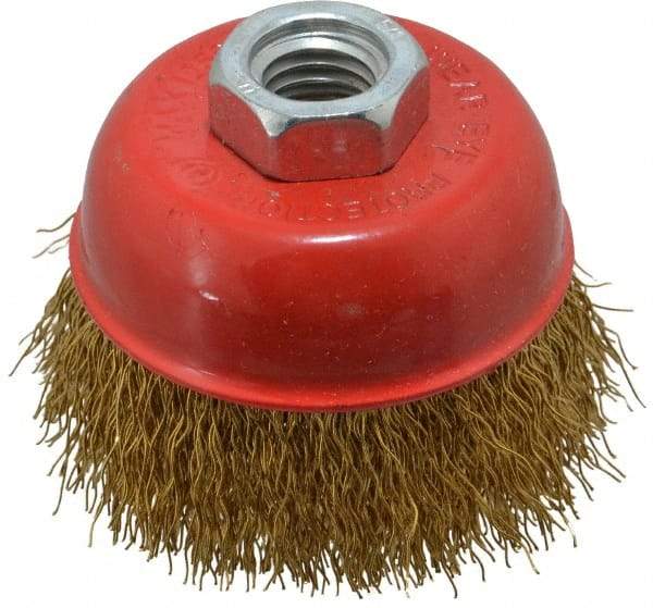 Value Collection - 3" Diam, 5/8-11 Threaded Arbor, Steel Fill Cup Brush - 0.015 Wire Diam, 12,500 Max RPM - Exact Industrial Supply