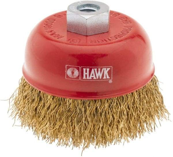 Value Collection - 3" Diam, M10x1.25 Threaded Arbor, Steel Fill Cup Brush - 0.012 Wire Diam, 12,500 Max RPM - Exact Industrial Supply