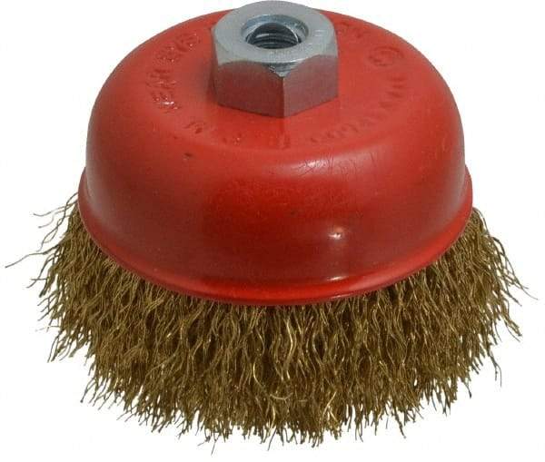 Value Collection - 3" Diam, M10x1.50 Threaded Arbor, Steel Fill Cup Brush - 0.012 Wire Diam, 12,500 Max RPM - Exact Industrial Supply