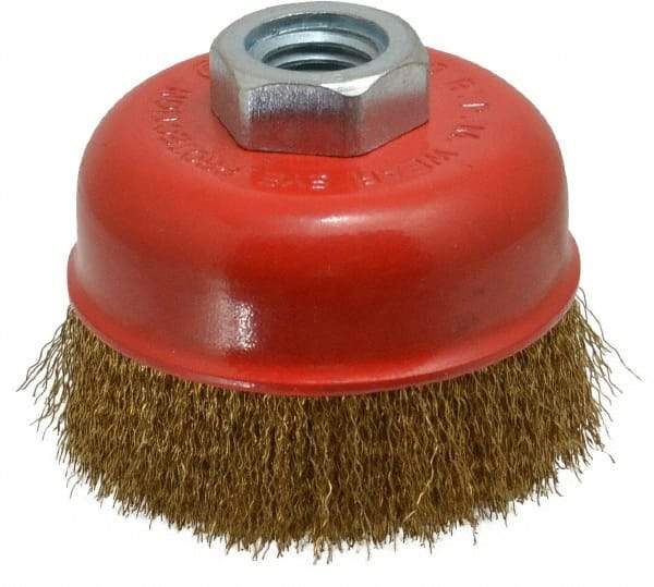 Value Collection - 3" Diam, 5/8-11 Threaded Arbor, Steel Fill Cup Brush - 0.008 Wire Diam, 12,500 Max RPM - Exact Industrial Supply