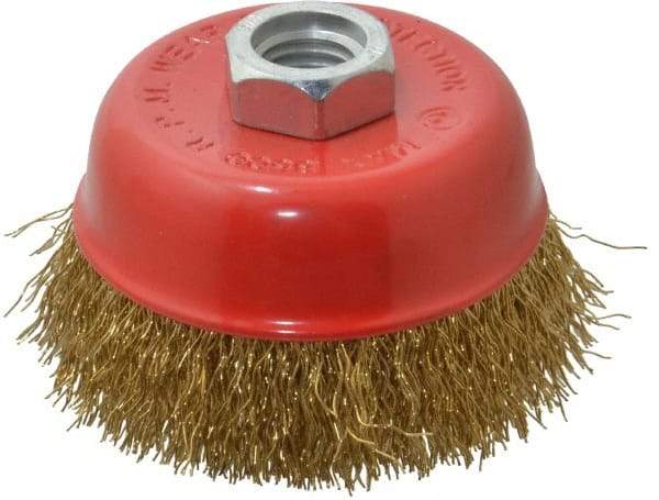 Value Collection - 3-3/16" Diam, 5/8-11 Threaded Arbor, Steel Fill Cup Brush - 0.015 Wire Diam, 8,500 Max RPM - Exact Industrial Supply