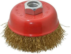 Value Collection - 3-3/16" Diam, 5/8-11 Threaded Arbor, Steel Fill Cup Brush - 0.015 Wire Diam, 8,500 Max RPM - Exact Industrial Supply