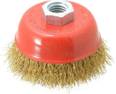 Value Collection - 3-3/16" Diam, 5/8-11 Threaded Arbor, Steel Fill Cup Brush - 0.012 Wire Diam, 8,500 Max RPM - Exact Industrial Supply