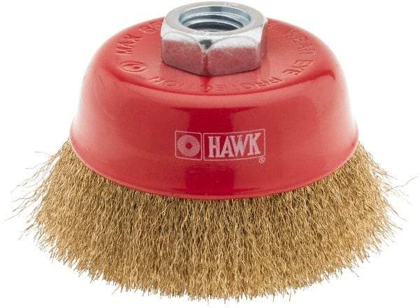 Value Collection - 3-3/16" Diam, 5/8-11 Threaded Arbor, Steel Fill Cup Brush - 0.008 Wire Diam, 8,500 Max RPM - Exact Industrial Supply