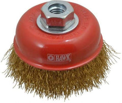 Value Collection - 4" Diam, 5/8-11 Threaded Arbor, Steel Fill Cup Brush - 0.015 Wire Diam, 8,500 Max RPM - Exact Industrial Supply