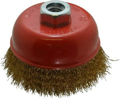 Value Collection - 4" Diam, 5/8-11 Threaded Arbor, Steel Fill Cup Brush - 0.012 Wire Diam, 8,500 Max RPM - Exact Industrial Supply