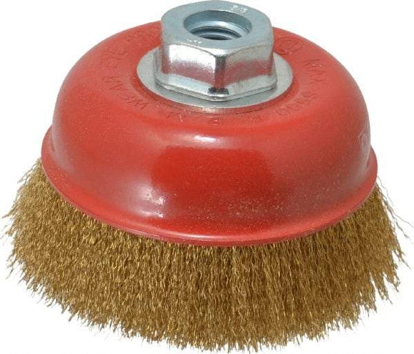 Value Collection - 4" Diam, 5/8-11 Threaded Arbor, Steel Fill Cup Brush - 0.008 Wire Diam, 8,500 Max RPM - Exact Industrial Supply