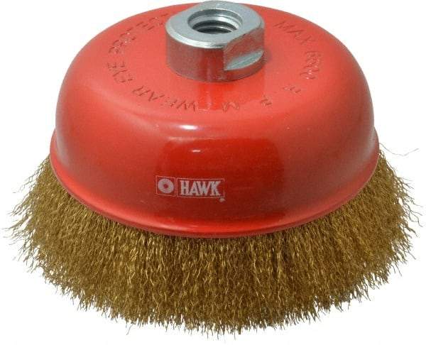 Value Collection - 5" Diam, 5/8-11 Threaded Arbor, Steel Fill Cup Brush - 0.008 Wire Diam, 6,500 Max RPM - Exact Industrial Supply