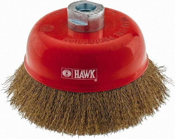 Value Collection - 5" Diam, M16x2.00 Threaded Arbor, Steel Fill Cup Brush - 0.008 Wire Diam, 6,500 Max RPM - Exact Industrial Supply