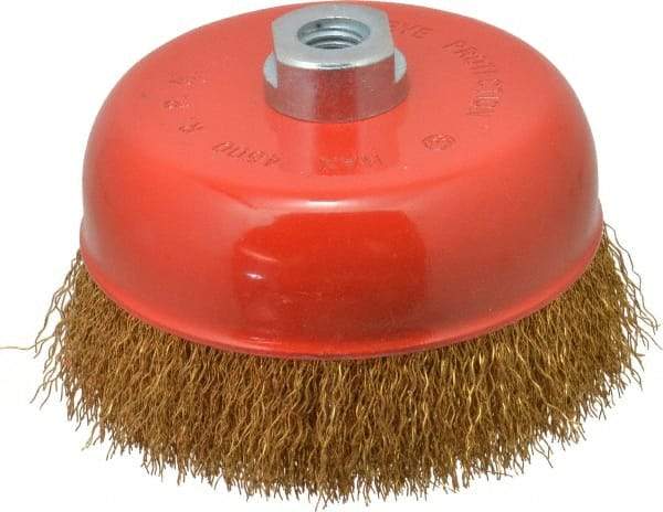 Value Collection - 6" Diam, 5/8-11 Threaded Arbor, Steel Fill Cup Brush - 0.015 Wire Diam, 4,500 Max RPM - Exact Industrial Supply