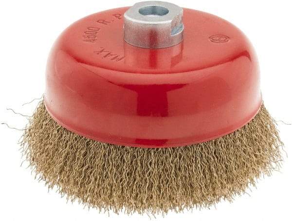 Value Collection - 6" Diam, M16x2.00 Threaded Arbor, Steel Fill Cup Brush - 0.015 Wire Diam, 4,500 Max RPM - Exact Industrial Supply