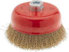 Value Collection - 6" Diam, M16x2.00 Threaded Arbor, Steel Fill Cup Brush - 0.015 Wire Diam, 4,500 Max RPM - Exact Industrial Supply